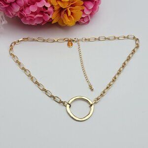 POMINA Gold Tone Circle Charm Pendant Chain Necklace 19 Inch Adjustable